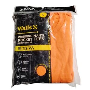 Walls N Working Man's Pocket Tees Short Sleeve Hi-Vis Orange‎ 2-Pack Large New